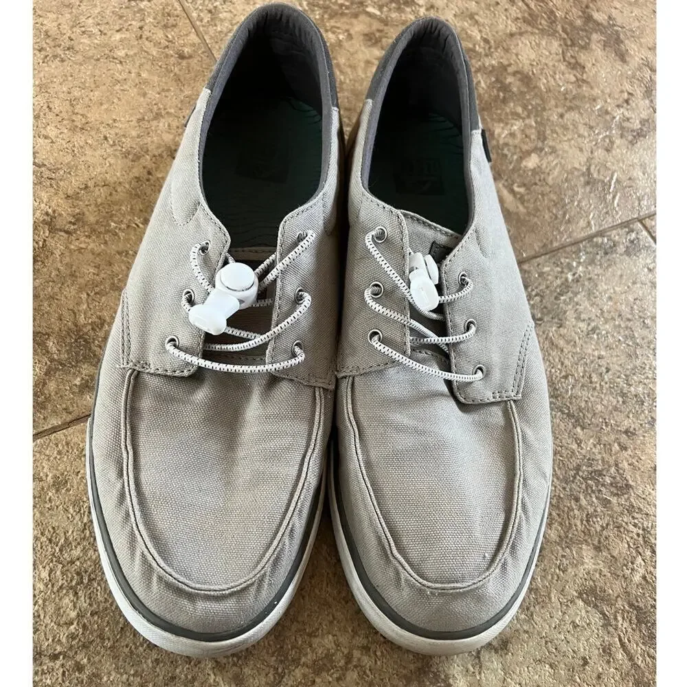 Reef Deckhand 3 Gray Canvas Elastic Lace Rubber Sole Shoe, Men's size 12